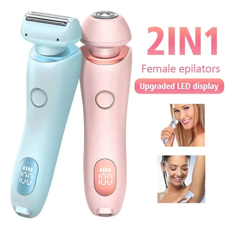 2 in 1 Bikini Trimmer Electric Shaver for Women Waterproof Facial Hair and Leg Hair Remover Body Hair Trimmer for Underarms Legs