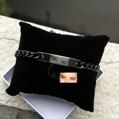 Custom Eyes Photo Bracelet Customized Engravable Picture Couple Bracelet Stainless Steel Cuban Chain Jewelry Gifts