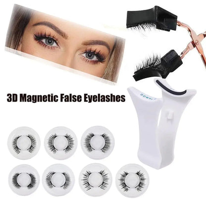 1Pair Magnetic Eyelashes Handmade 3D Natural Magnetic False Eyelashes Reusable Magnetic Eyelashes Tweezers Set