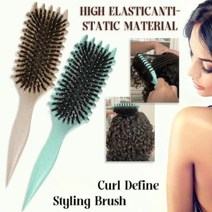 Curl Define Styling Brush Boar Bristle Detangling Hair Brush Tangled Hair Comb Shaping Defining Curls Barber Styling Tool