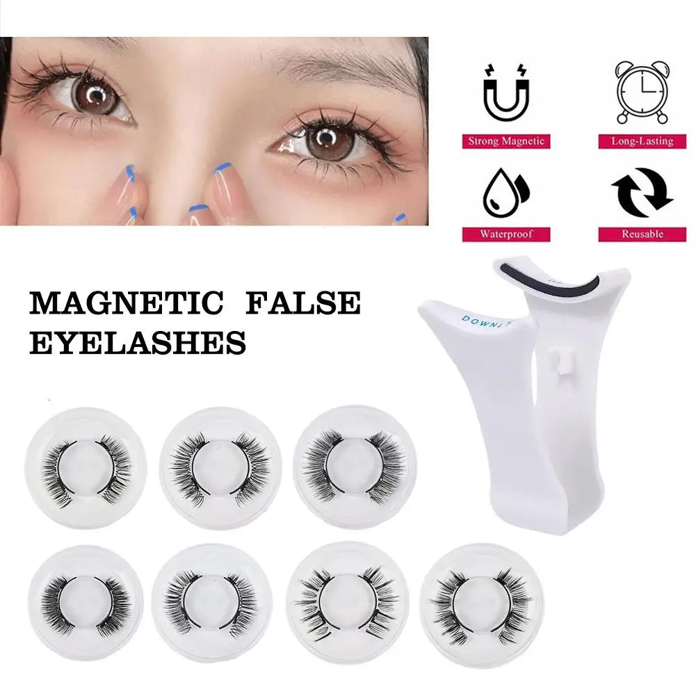 1Pair Magnetic Eyelashes Handmade 3D Natural Magnetic False Eyelashes Reusable Magnetic Eyelashes Tweezers Set